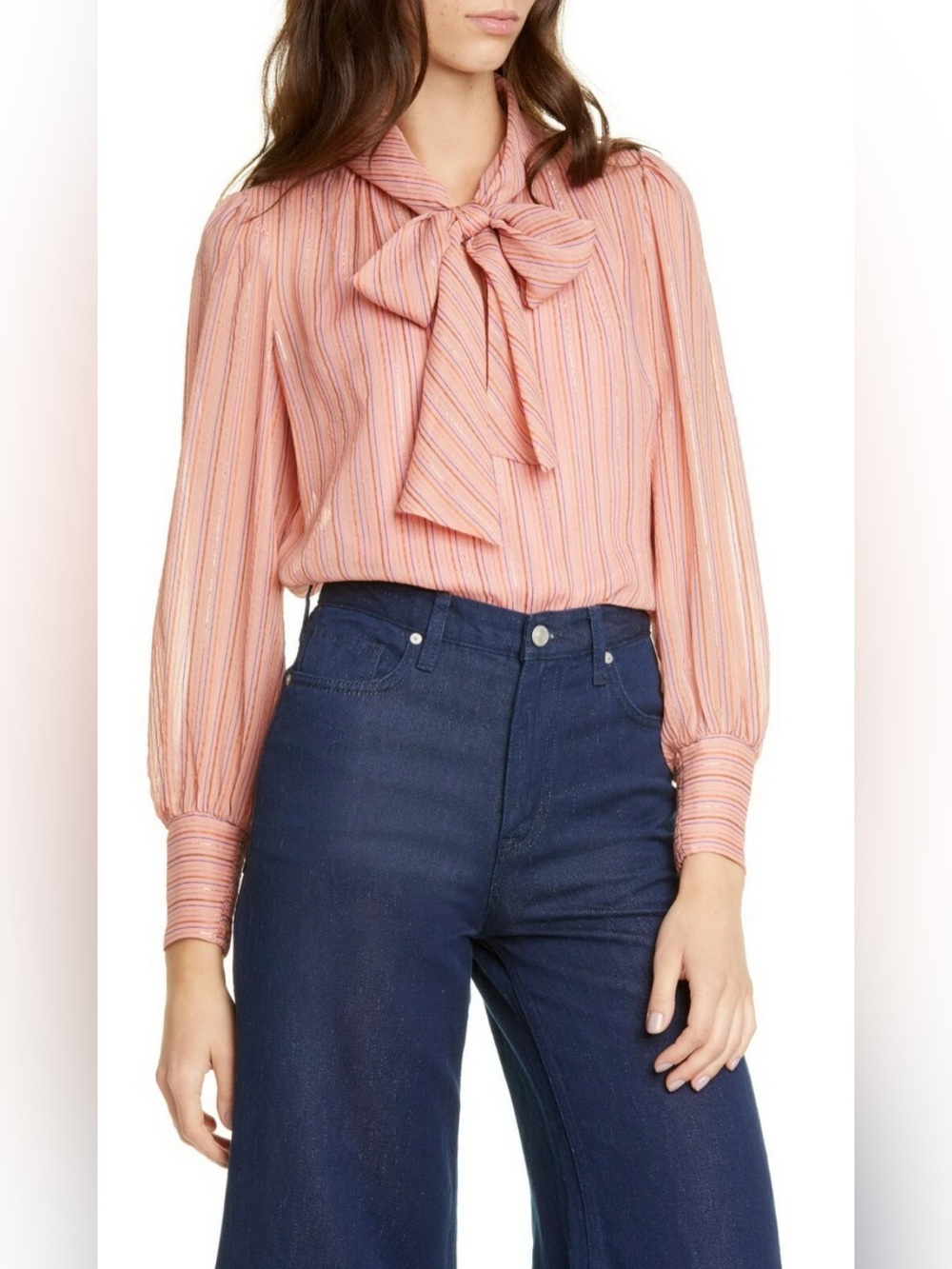 Rebecca Taylor metallic silk mix, necktie blouse Pink size 6.